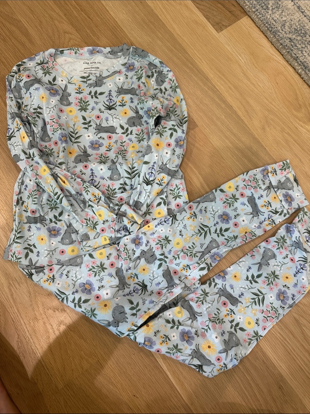 Carter's Light Blue Floral & Bunny Cotton Pajama Set